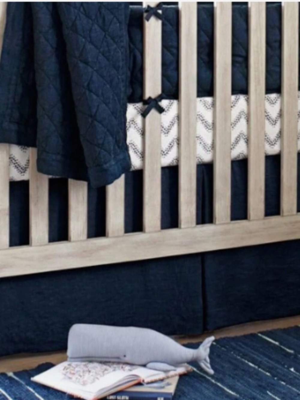 Navy Pottery Barn European Linen Crib Skirt